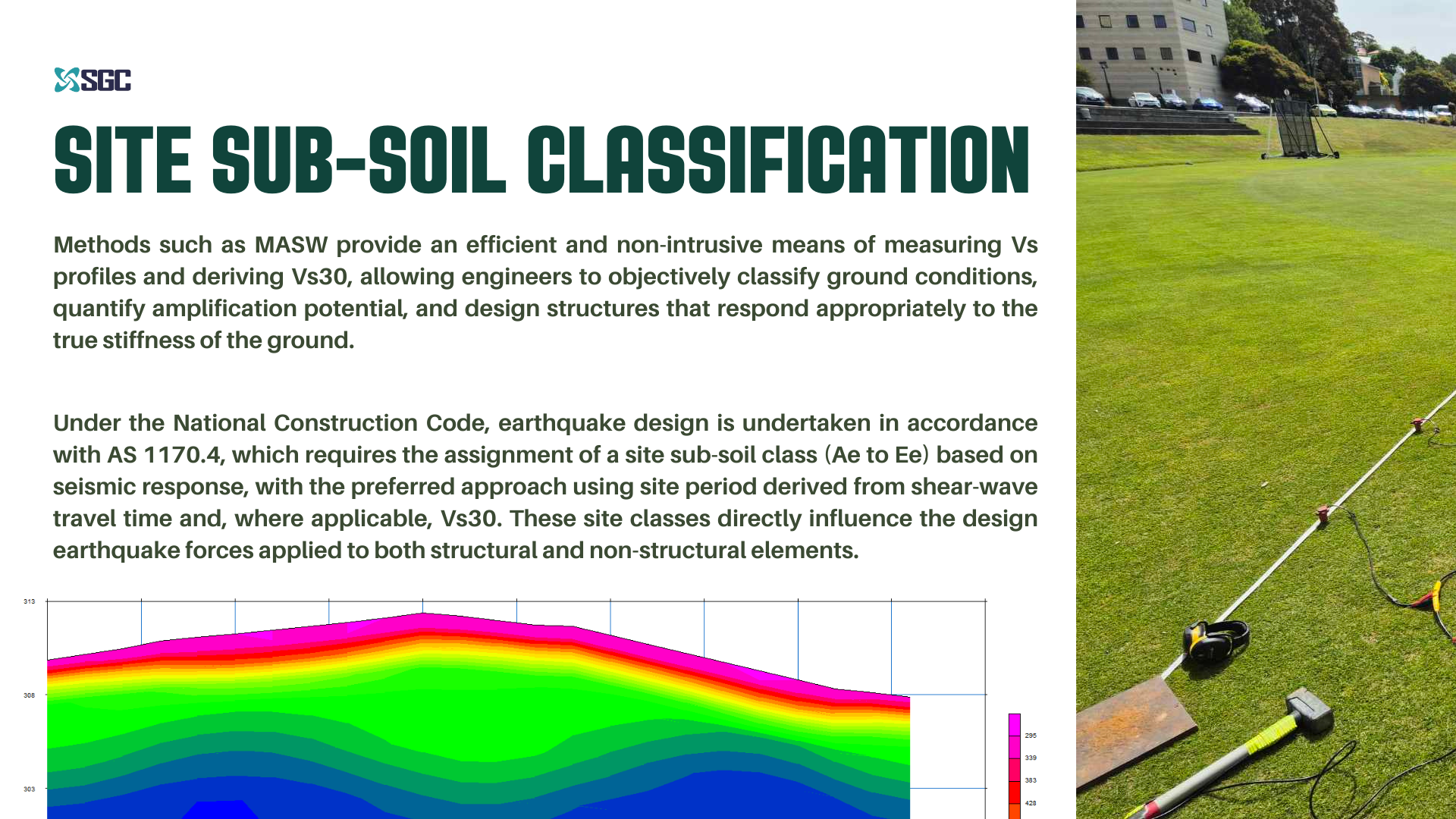 Tasmania, Hobart, MASW, seismic, survey, geophysics, subsurface, imaging, geotechnical, VS30, refraction, windfarm, GPR, resistivity/IP, mapping, inversion, construction, contamination, earthquake, concrete scanning, Australia, Victoria, Melbourne, soil profiling, Liquefaction assessment, slope stability, stratigraphy, bedrock, subsurface characterisation, electromagnetic survey (EM), photogrammetry, LiDAR, Multichannel analysis, Windfarm site investigation, engineering geophysics, Environmental assessment,contamination mapping,Mineral exploration,Earthquake hazard assessment,
Infrastructure planning,
Pipeline survey,
Pavement delineation, 
Road / railway geotechnics,
Spaulding Geophysics, 
Geophysical Consulting